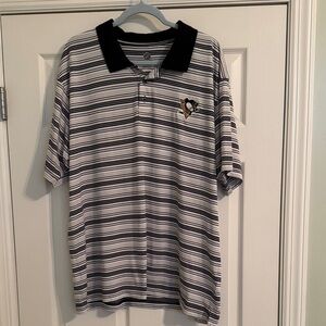 NHL Pittsburgh Penguins Black and White Striped Polo Shirt